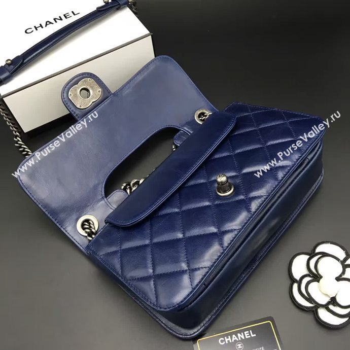Chanel A68320 calfskin shoulder blue flap bag 6091