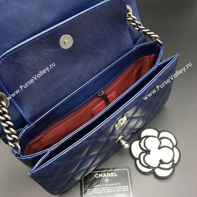 Chanel A68320 calfskin shoulder blue flap bag 6091