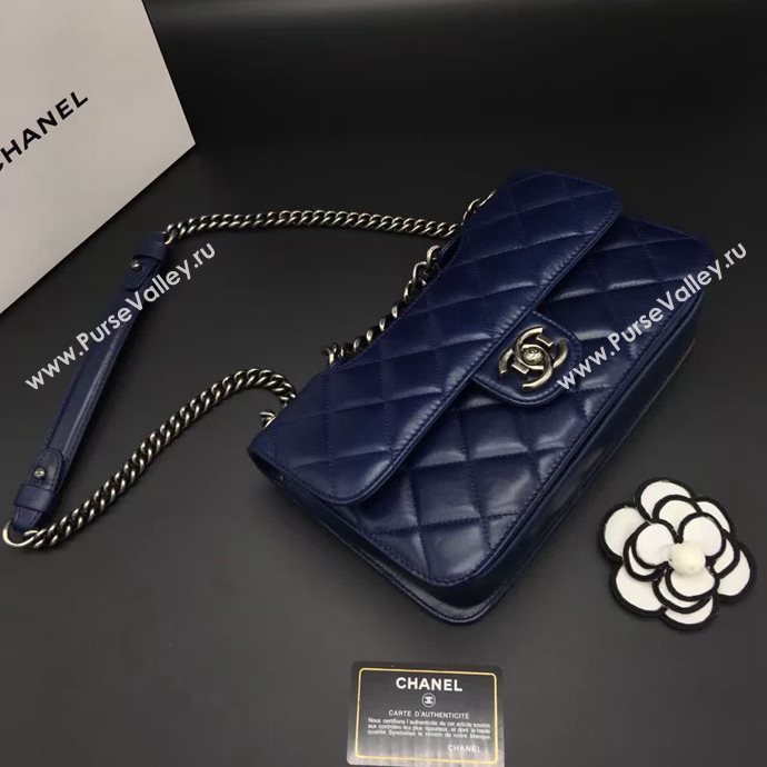 Chanel A68320 calfskin shoulder blue flap bag 6091