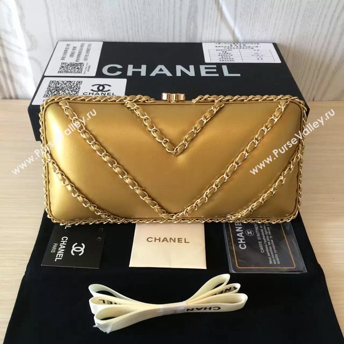 Chanel A94430 lambskin evening clutch handbag gold bag 6098