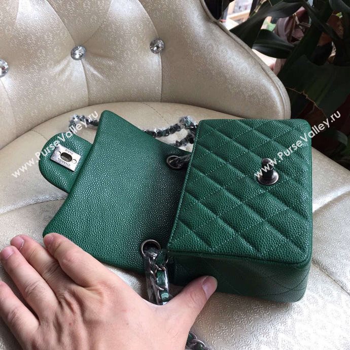 Chanel A1115 caviar small flap handbag green bag 6011