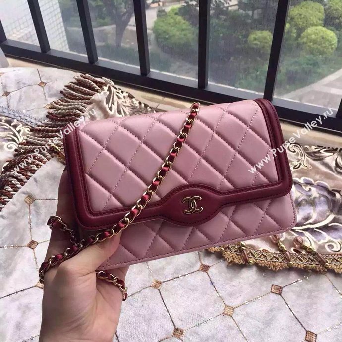 Chanel A33819 lambskin small le boy woc handbag pink bag 6017