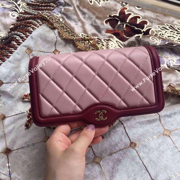 Chanel A33819 lambskin small le boy woc handbag pink bag 6017