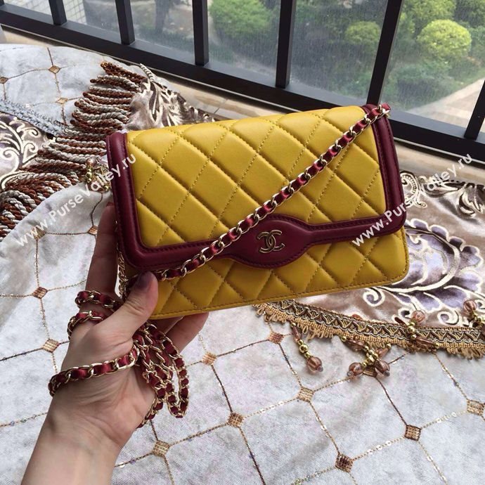 Chanel A33819 lambskin small woc handbag yellow bag 6018
