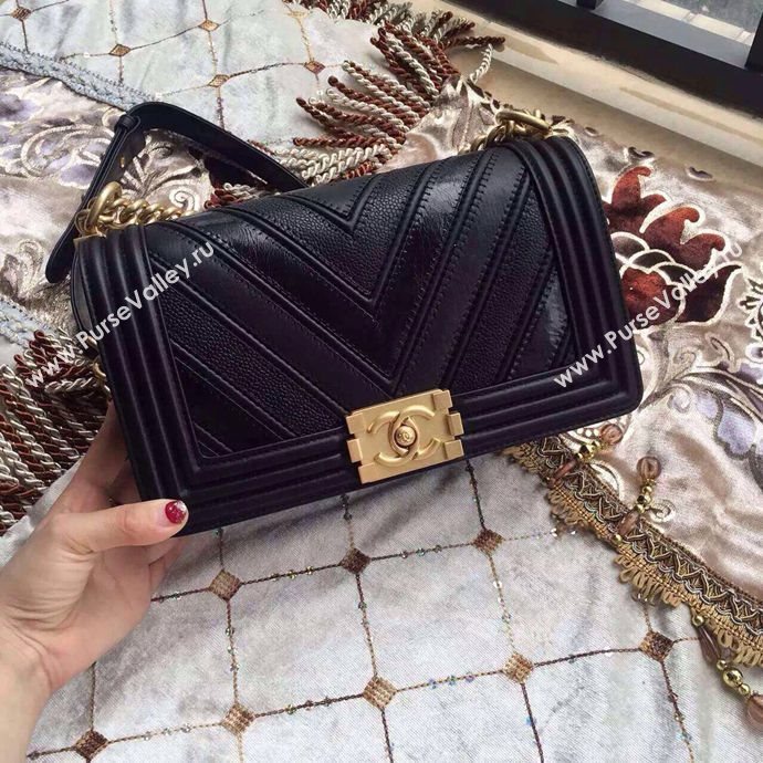 Chanel A67086 lambskin medium le boy handbag black bag 6022