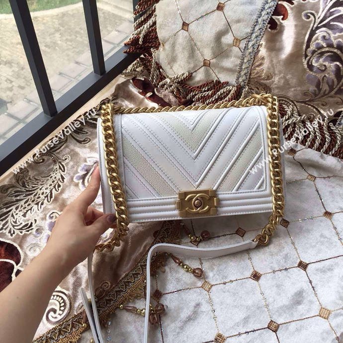 Chanel A67086 lambskin medium le boy handbag white bag 6023