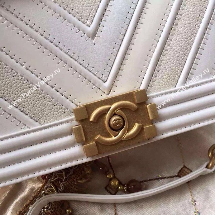 Chanel A67086 lambskin medium le boy handbag white bag 6023