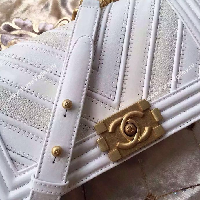 Chanel A67086 lambskin medium le boy handbag white bag 6023