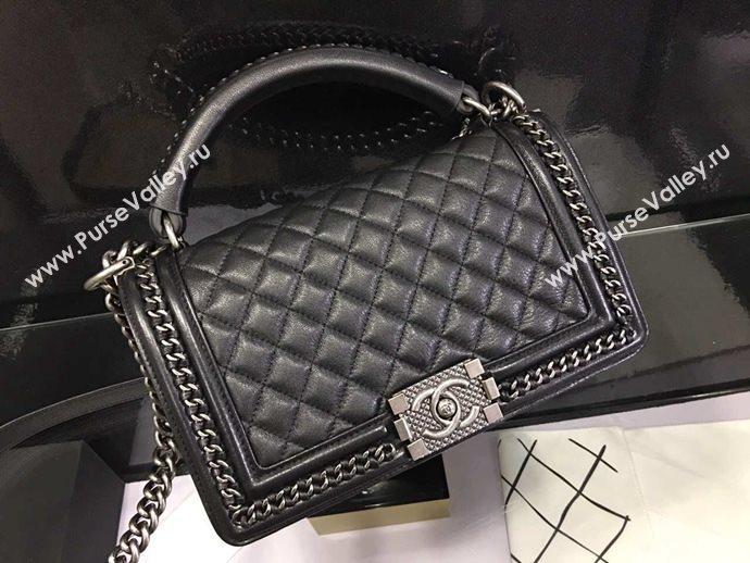 Chanel A67086 deerskin chain le boy handbag black bag 6029