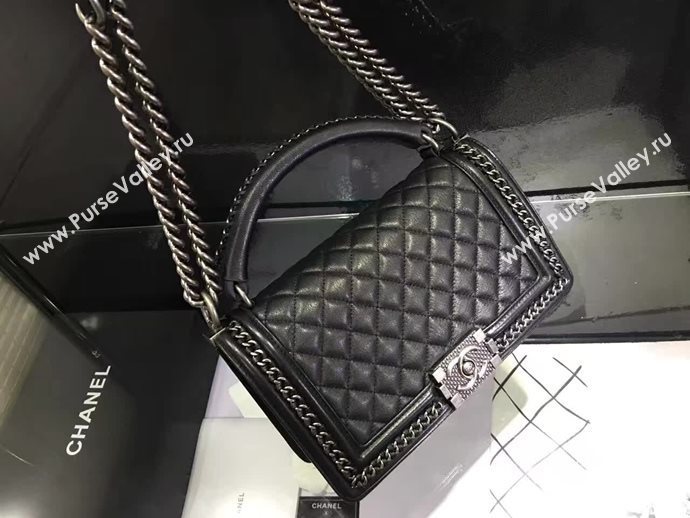 Chanel A67086 deerskin chain le boy handbag black bag 6029