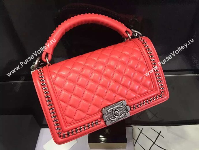 Chanel A67086 deerskin chain le boy handbag red bag 6030