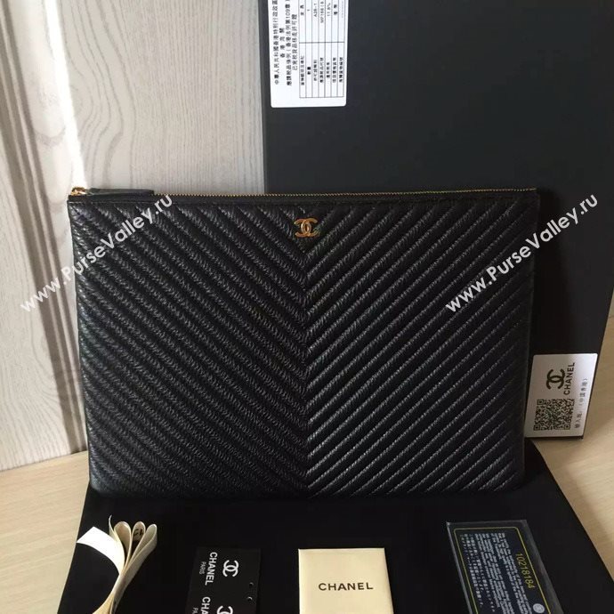 Chanel A82254 deerskin large clutch handbag black bag 6032