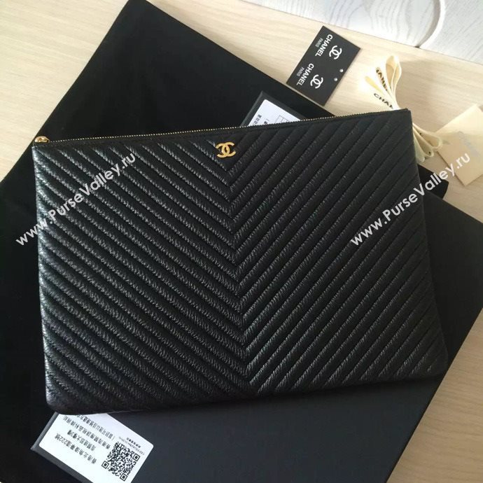 Chanel A82254 deerskin large clutch handbag black bag 6032