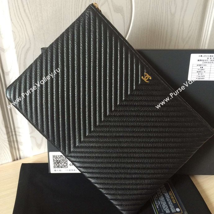 Chanel A82254 deerskin large clutch handbag black bag 6032