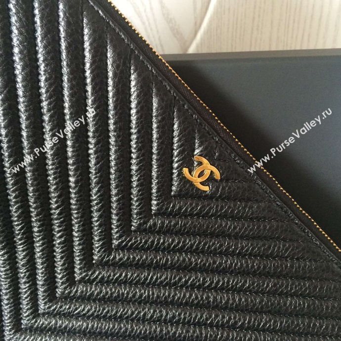 Chanel A82254 deerskin large clutch handbag black bag 6032