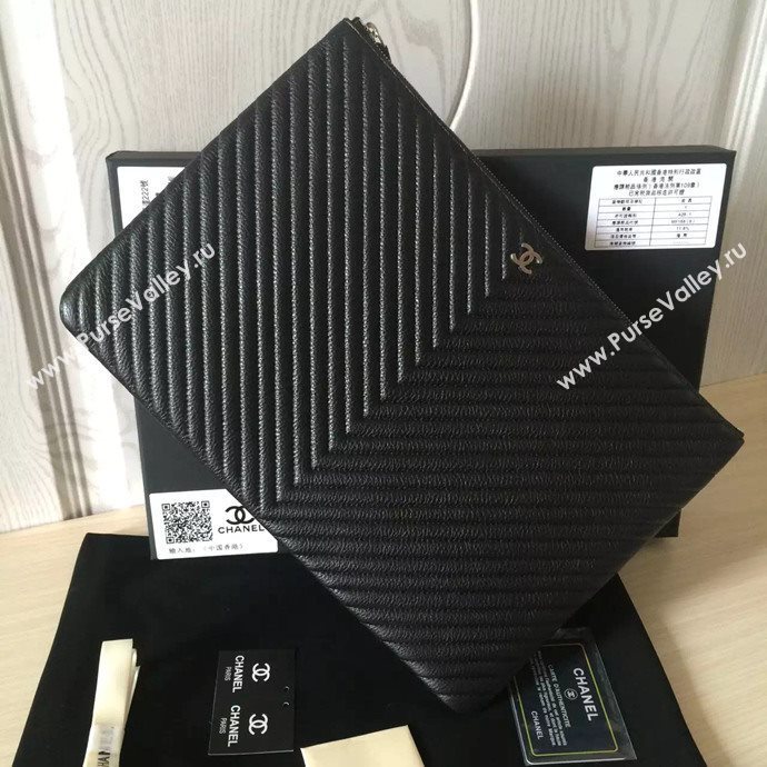 Chanel A82254 deerskin large clutch handbag black bag 6033