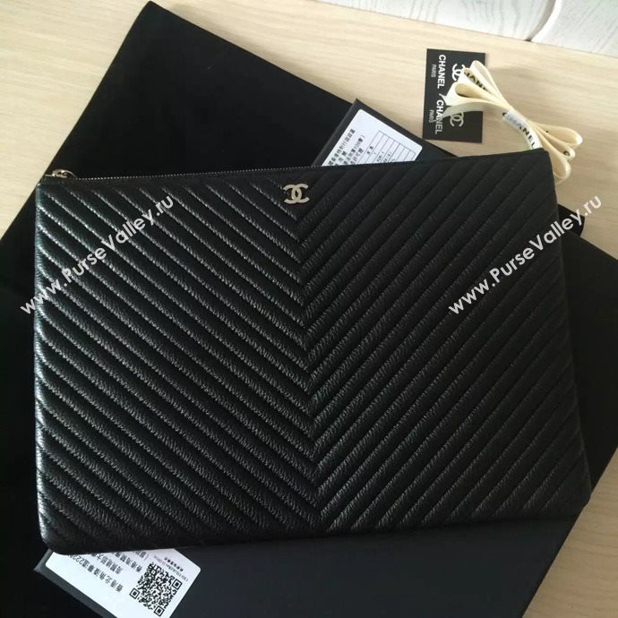 Chanel A82254 deerskin large clutch handbag black bag 6033