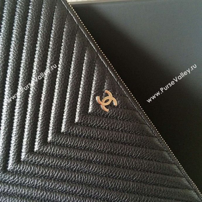 Chanel A82254 deerskin large clutch handbag black bag 6033