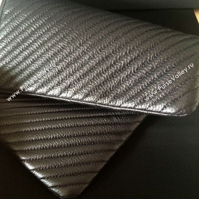 Chanel A82254 deerskin large clutch handbag black bag 6033