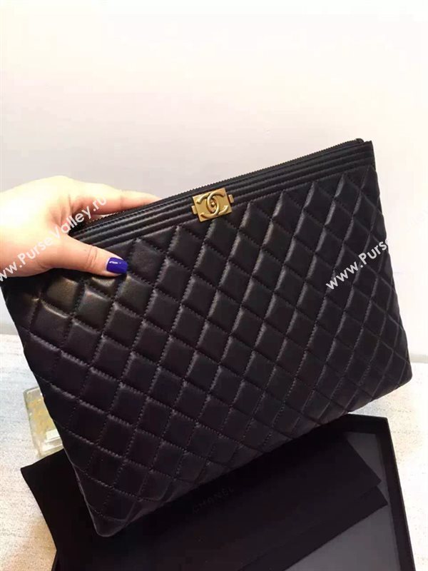 Chanel A82254 lambskin large clutch handbag black bag 6037