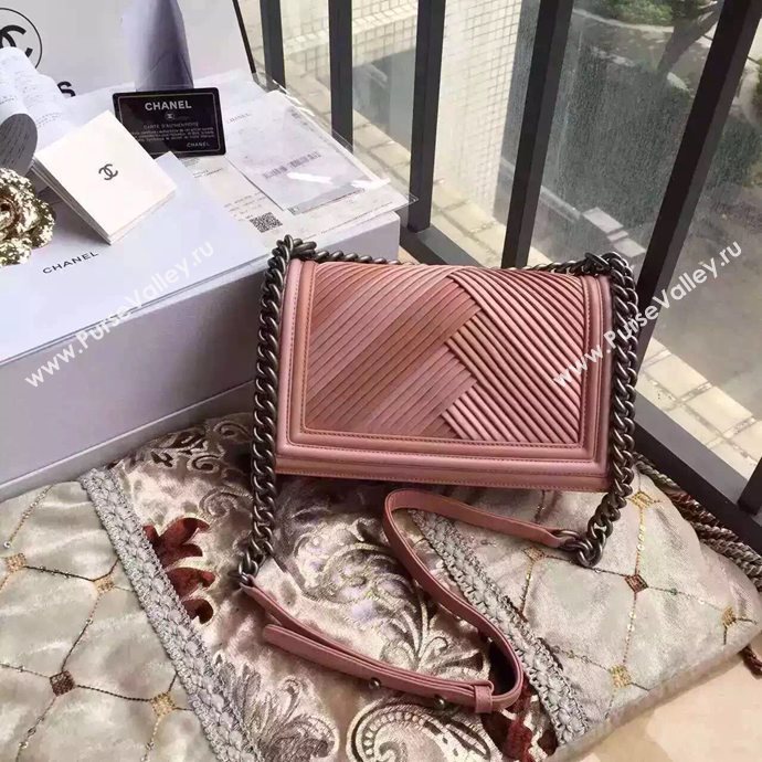 Chanel A67086 lambskin le boy handbag pink bag 6038