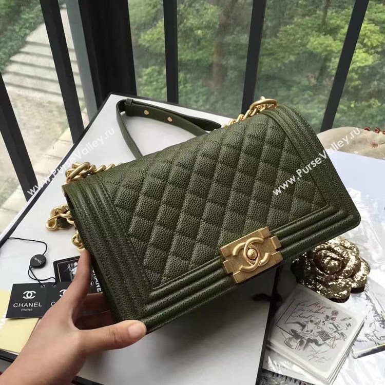 Chanel A67086 caviar lambskin green boy le bag 6144