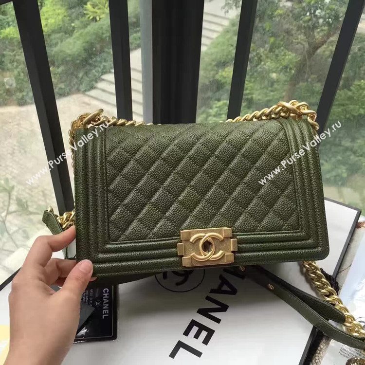 Chanel A67086 caviar lambskin green boy le bag 6144