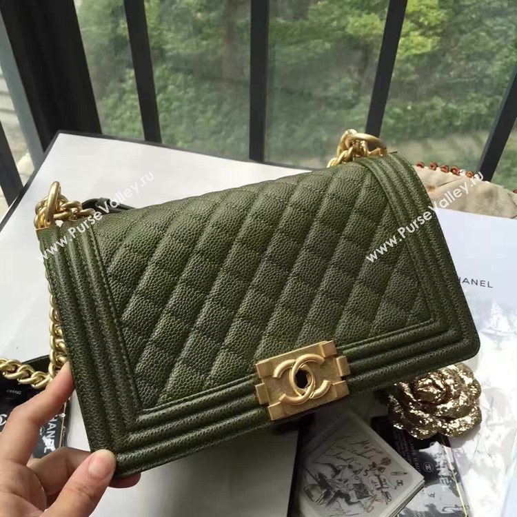 Chanel A67086 caviar lambskin green boy le bag 6144