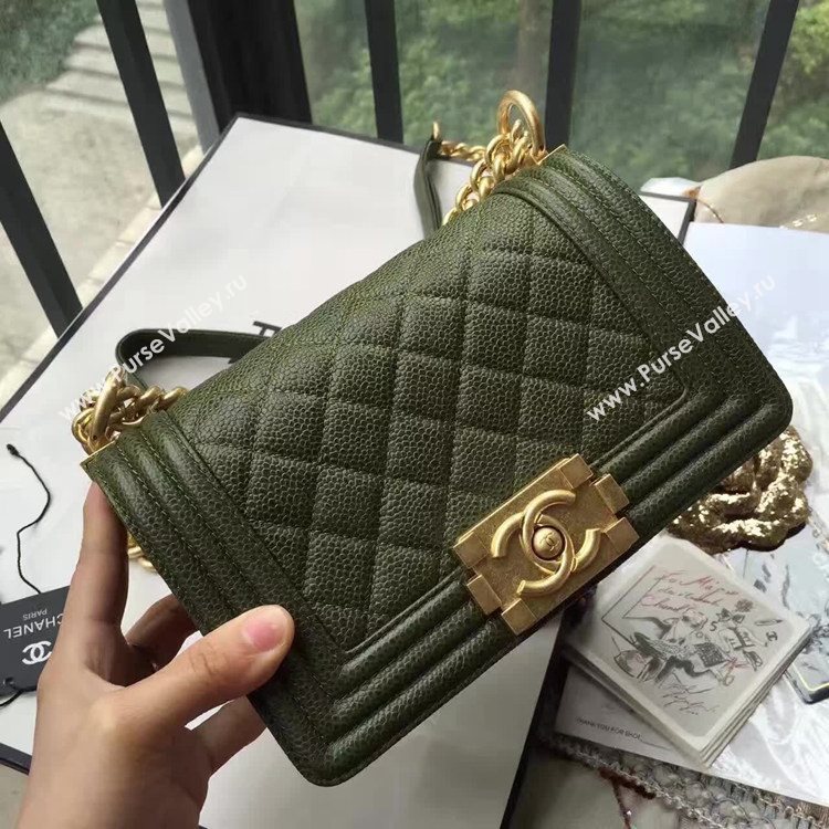 Chanel A67085 caviar lambskin small le green boy bag 6148