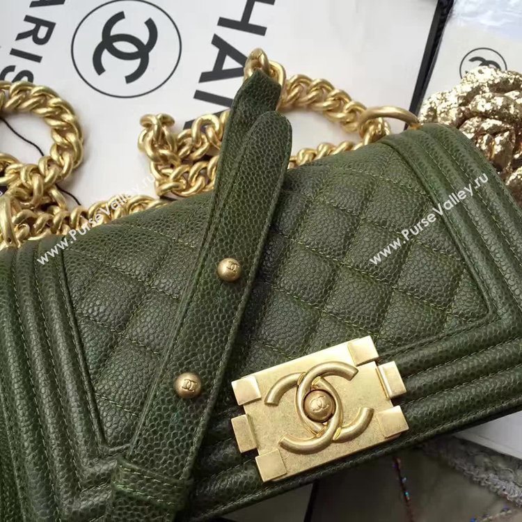 Chanel A67085 caviar lambskin small le green boy bag 6148
