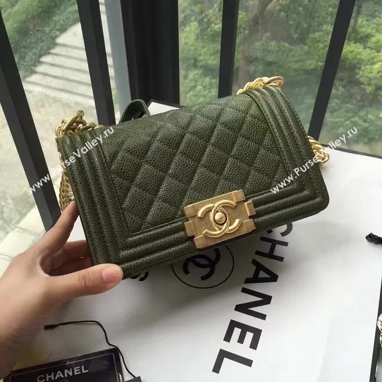 Chanel A67085 caviar lambskin small le green boy bag 6148