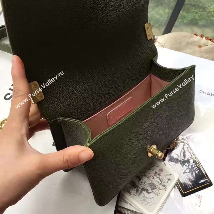 Chanel A67085 caviar lambskin small le green boy bag 6148