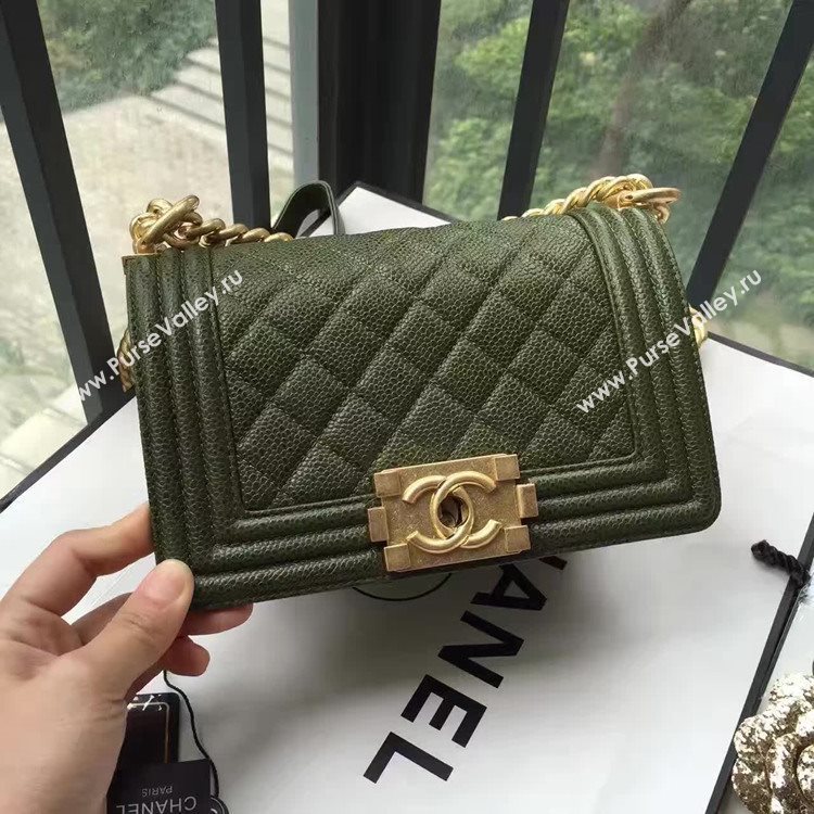 Chanel A67085 caviar lambskin small le green boy bag 6148