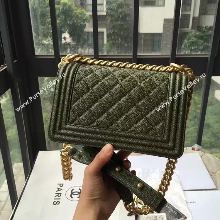 Chanel A67085 caviar lambskin small le green boy bag 6148