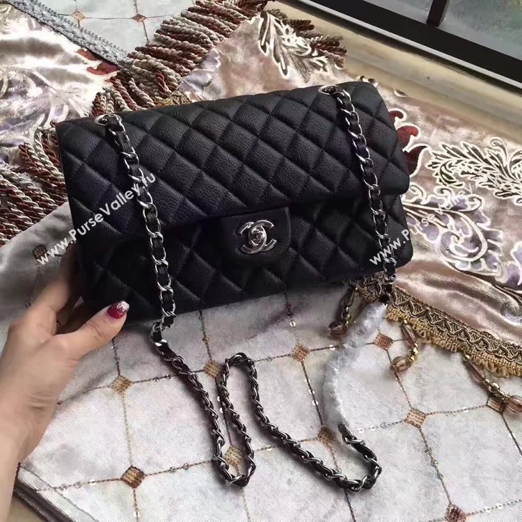 Chanel A1112 deerskin classic flap handbag black bag 6151