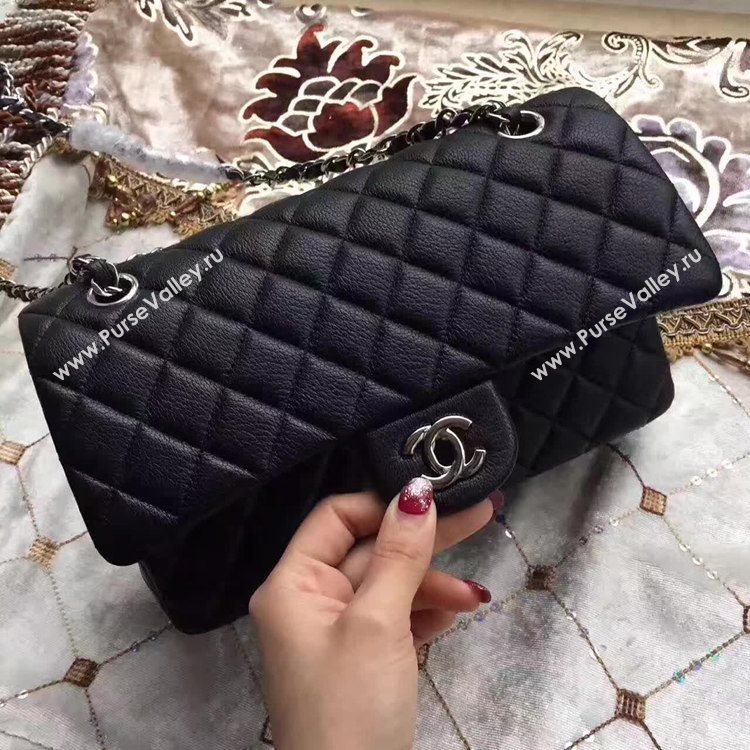 Chanel A1112 deerskin classic flap handbag black bag 6151