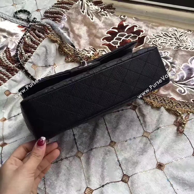 Chanel A1112 deerskin classic flap handbag black bag 6151