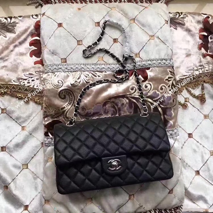 Chanel A1112 deerskin classic flap handbag black bag 6151