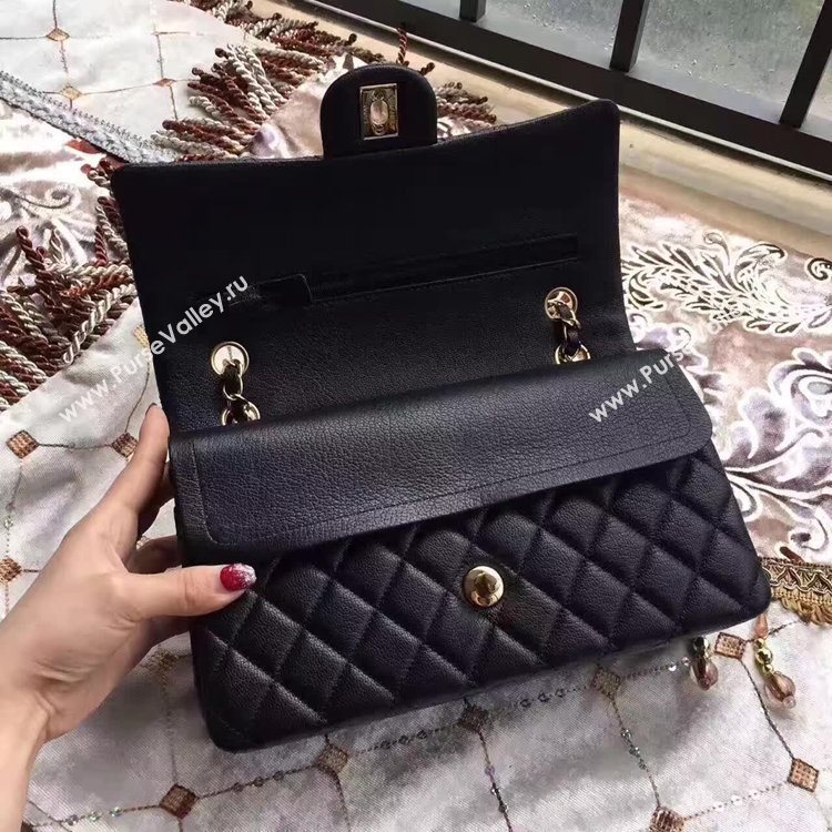 Chanel A1112 deerskin classic flap handbag black bag 6152
