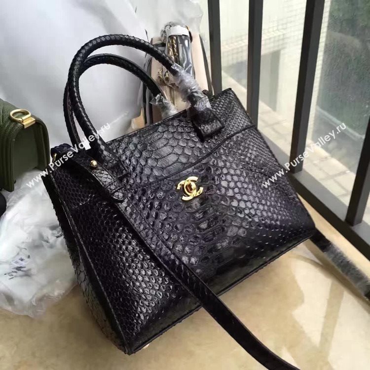Chanel A69930 python black tote handbag shoulder bag 6158