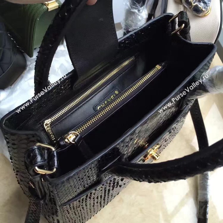 Chanel A69930 python black tote handbag shoulder bag 6158