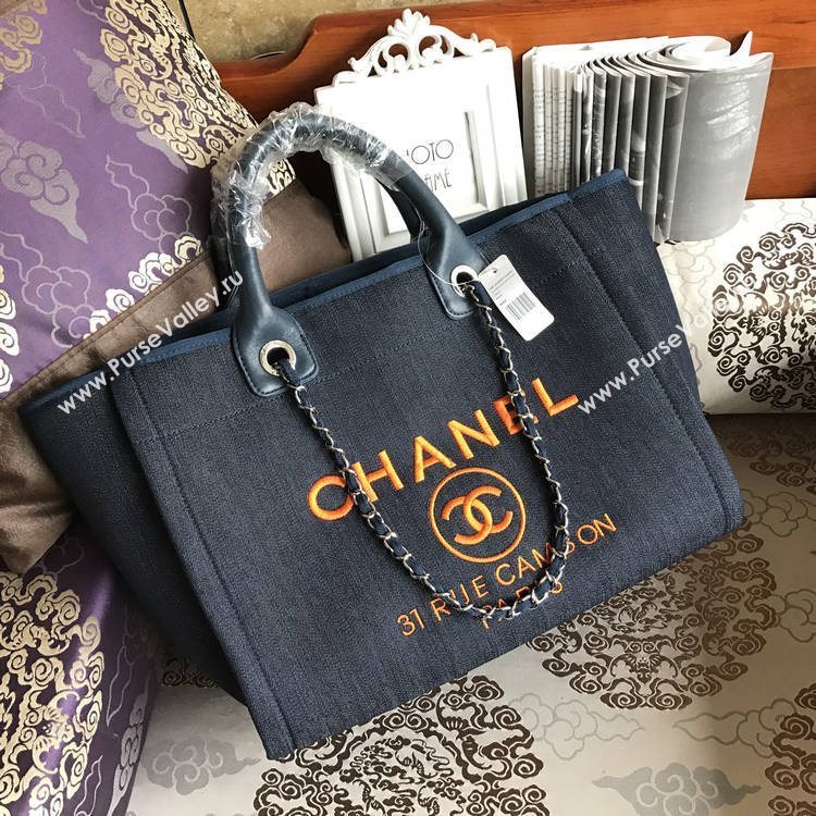 Chanel A68046 original canvas shopping handbag blue bag 6159