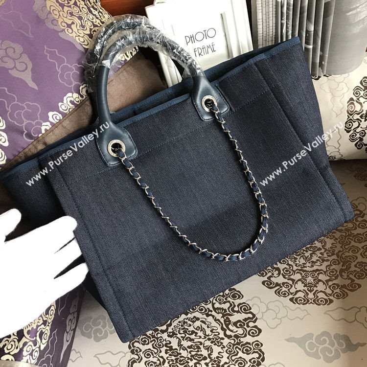 Chanel A68046 original canvas shopping handbag blue bag 6159