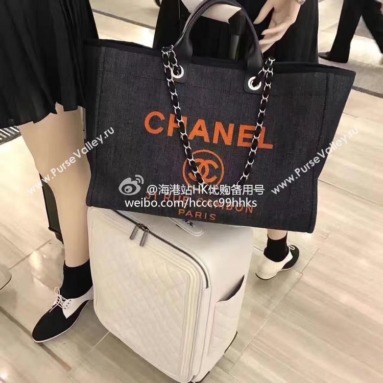 Chanel A68046 original canvas shopping handbag blue bag 6159