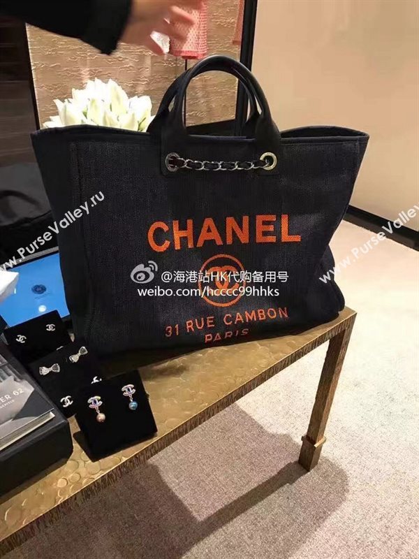 Chanel A68046 original canvas shopping handbag blue bag 6159