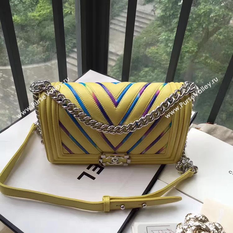 Chanel A67086 lambskin le boy handbag yellow bag 6161