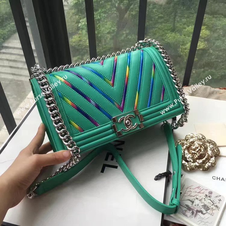 Chanel A67086 lambskin le boy handbag green bag 6162