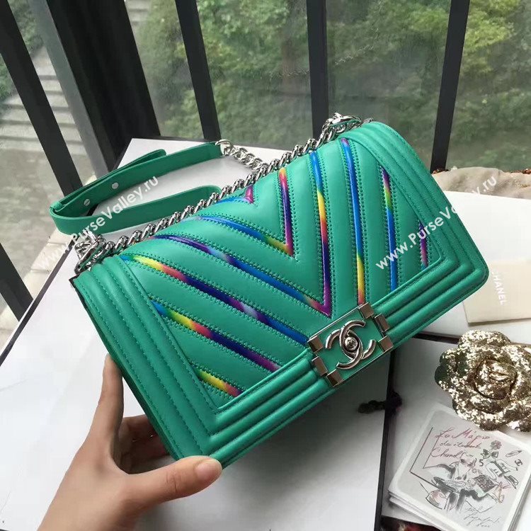 Chanel A67086 lambskin le boy handbag green bag 6162