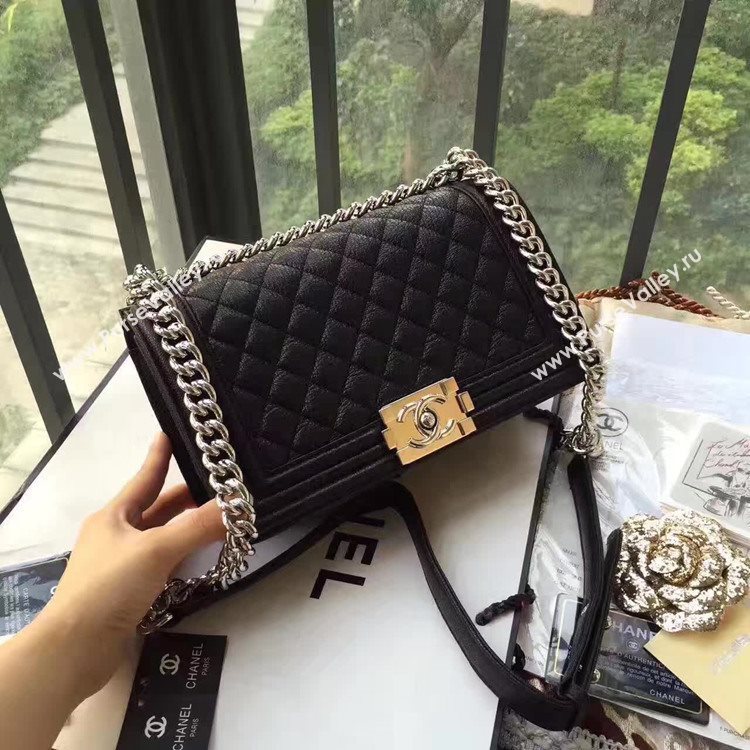 Chanel A67086 deerskin le boy handbag black bag 6163