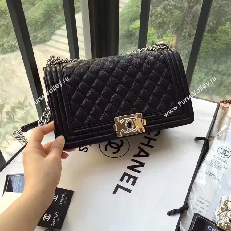 Chanel A67086 deerskin le boy handbag black bag 6163